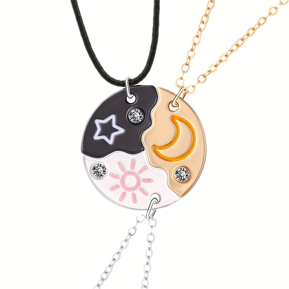 3-Piece Sun Moon Star BFF Charm Necklace Set - Best Friends Forever Jewelry Set