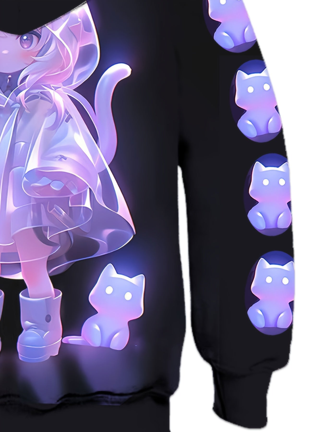 Cute Anime Girl and Cat 3D Printed Hoodie - Trendy Casual Sweatshirt