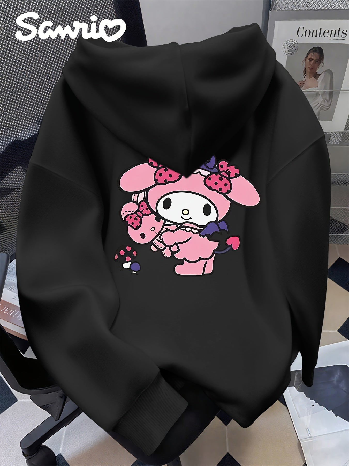 Sanrio My Melody Women’s Hooded Sweatshirt – Soft, Cozy Pullover Hoodie with Cute Front & Back Print, Drawstring Hood, Durable Material, Kawaii Anime Design, Unisex Streetwear for Fall/Winter Casual & Everyday Wear