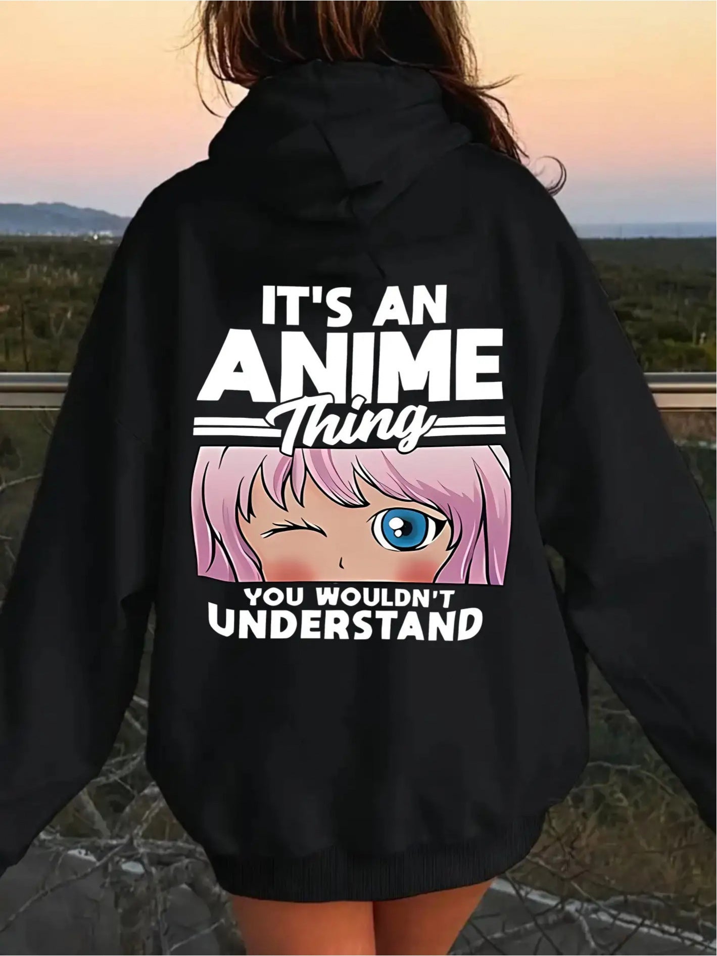 Anime Girl Hoodie - Fleece-Lined Hoodie with Manga Characters & "This is Anime Stuff" Slogan