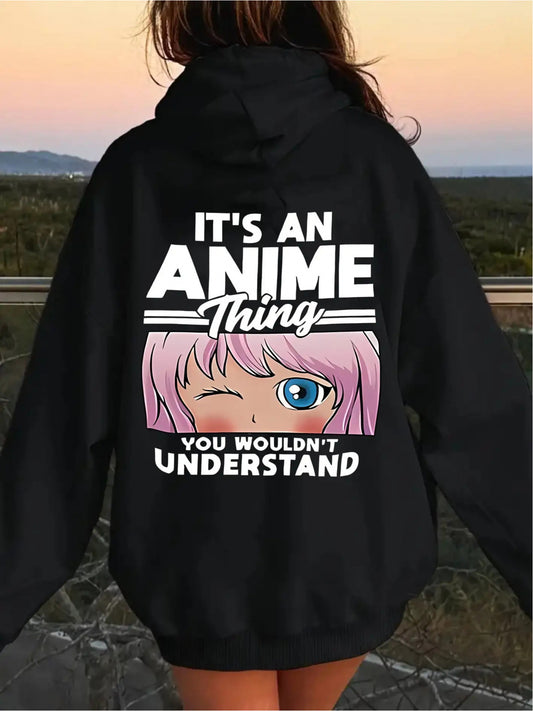 Anime Girl Hoodie - Fleece-Lined Hoodie with Manga Characters & "This is Anime Stuff" Slogan