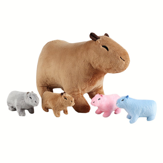 Capybara Plush Toy with 4 Small Plush Kawaii Simulation Animal Capybara Plush Dolls