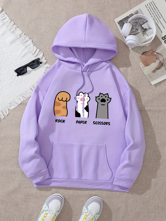 Adorable Rock, Paper, Scissors Kawaii Cat Paw Graphic Hoodie