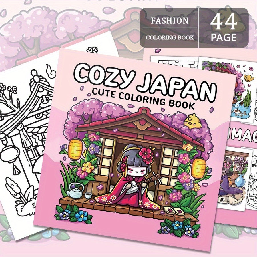 Cozy Japan Coloring Book (44 Pages) - Simple Stress-Relief Art for Adults & Teens