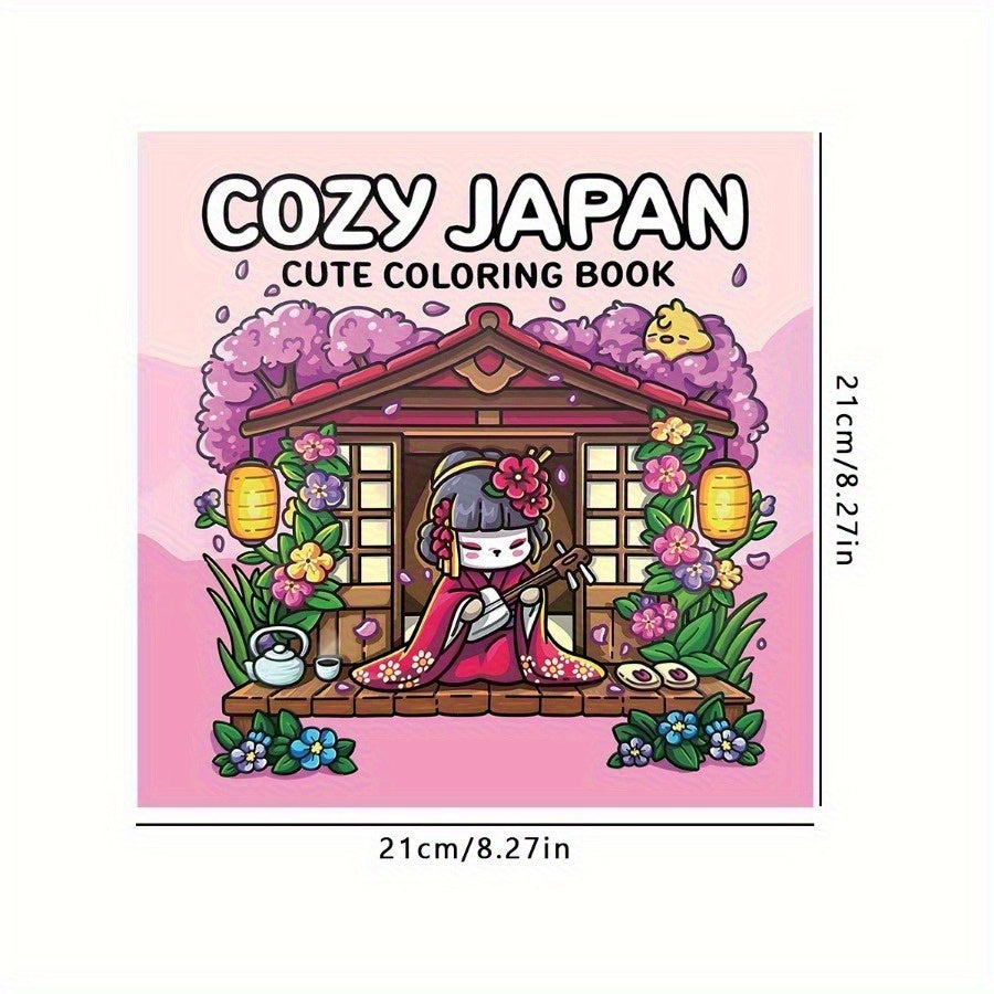 Cozy Japan Coloring Book (44 Pages) - Simple Stress-Relief Art for Adults & Teens