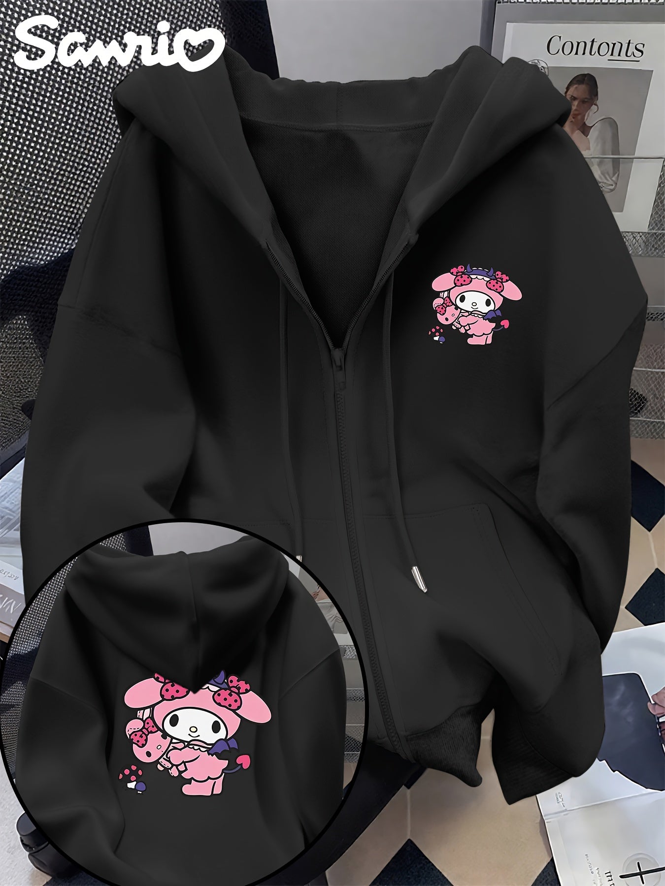 Sanrio My Melody Women’s Hooded Sweatshirt – Soft, Cozy Pullover Hoodie with Cute Front & Back Print, Drawstring Hood, Durable Material, Kawaii Anime Design, Unisex Streetwear for Fall/Winter Casual & Everyday Wear