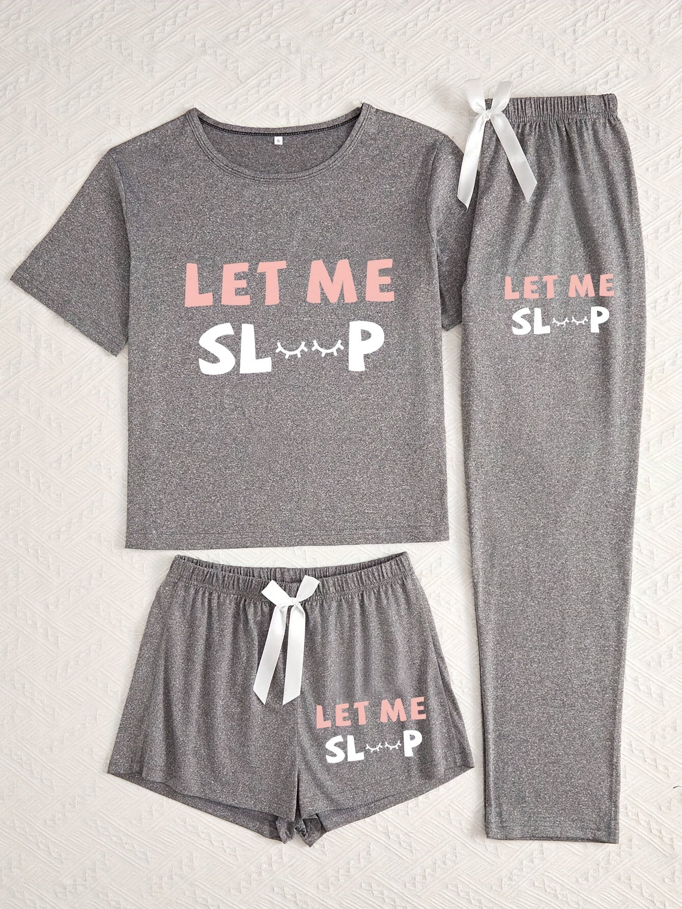 3pcs Casual Pajama Set | Crew Neck with Bow Details, Suitable for All Seasons
