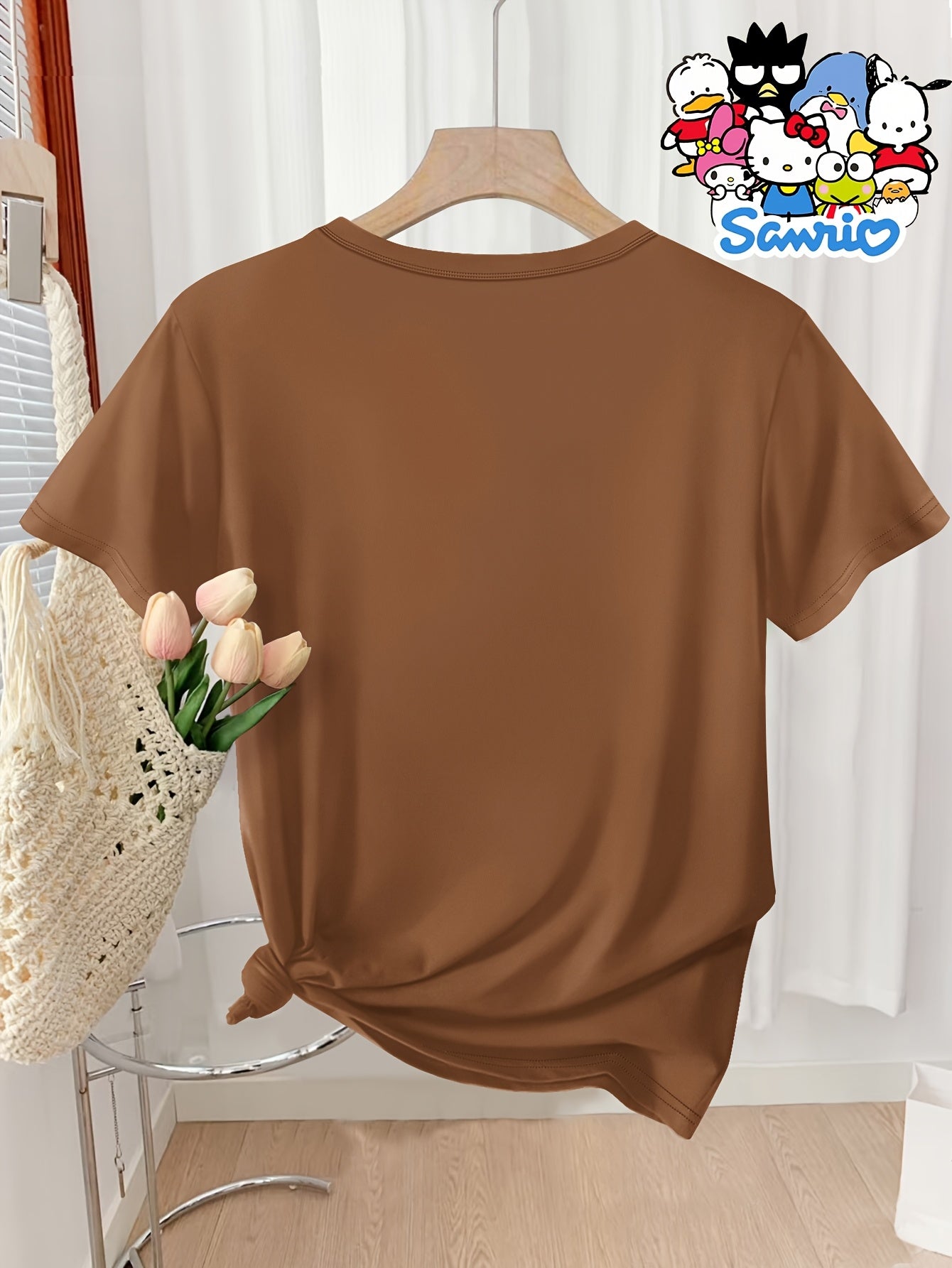 Sanrio Women's Casual Short Sleeve T-Shirt - Hello Kitty Leopard Print