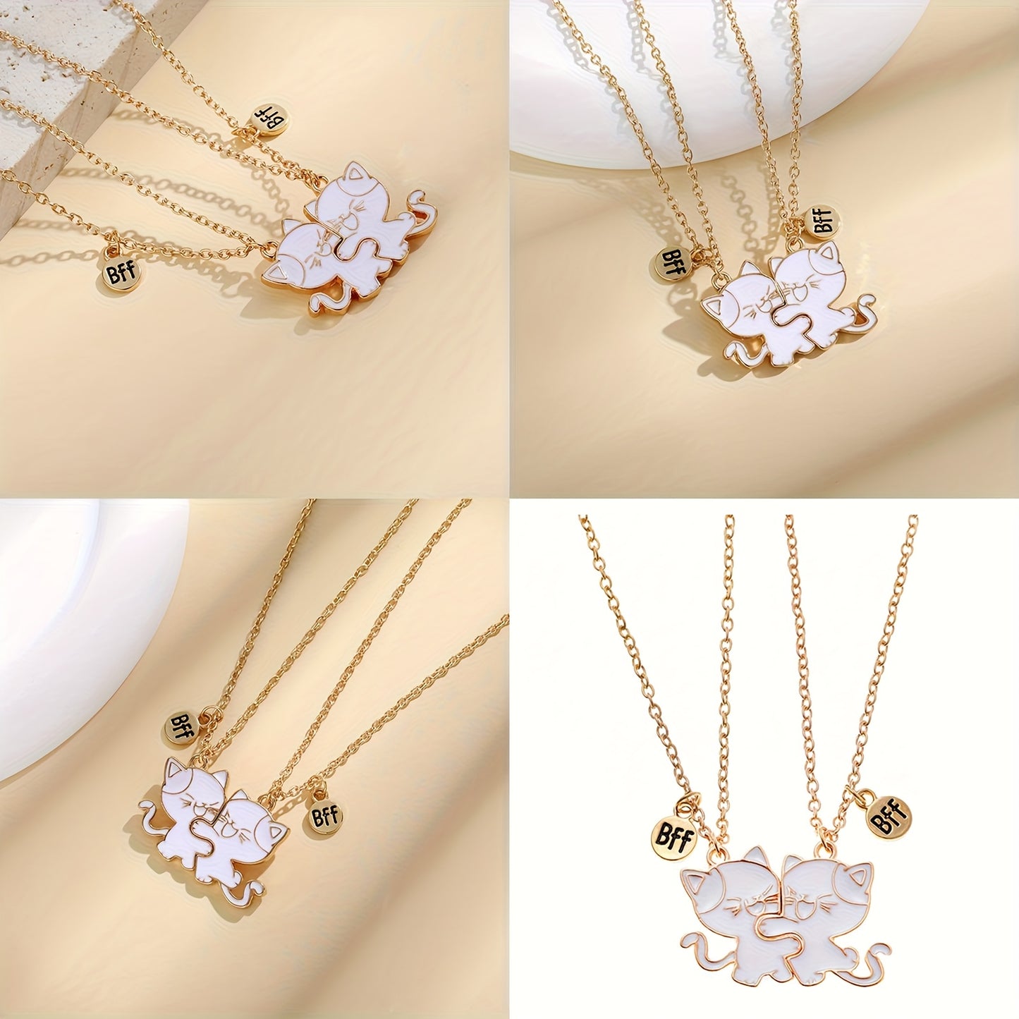 Purr-fect Harmony BFF Necklace Set: 18K Gold Plated Hugging Cats