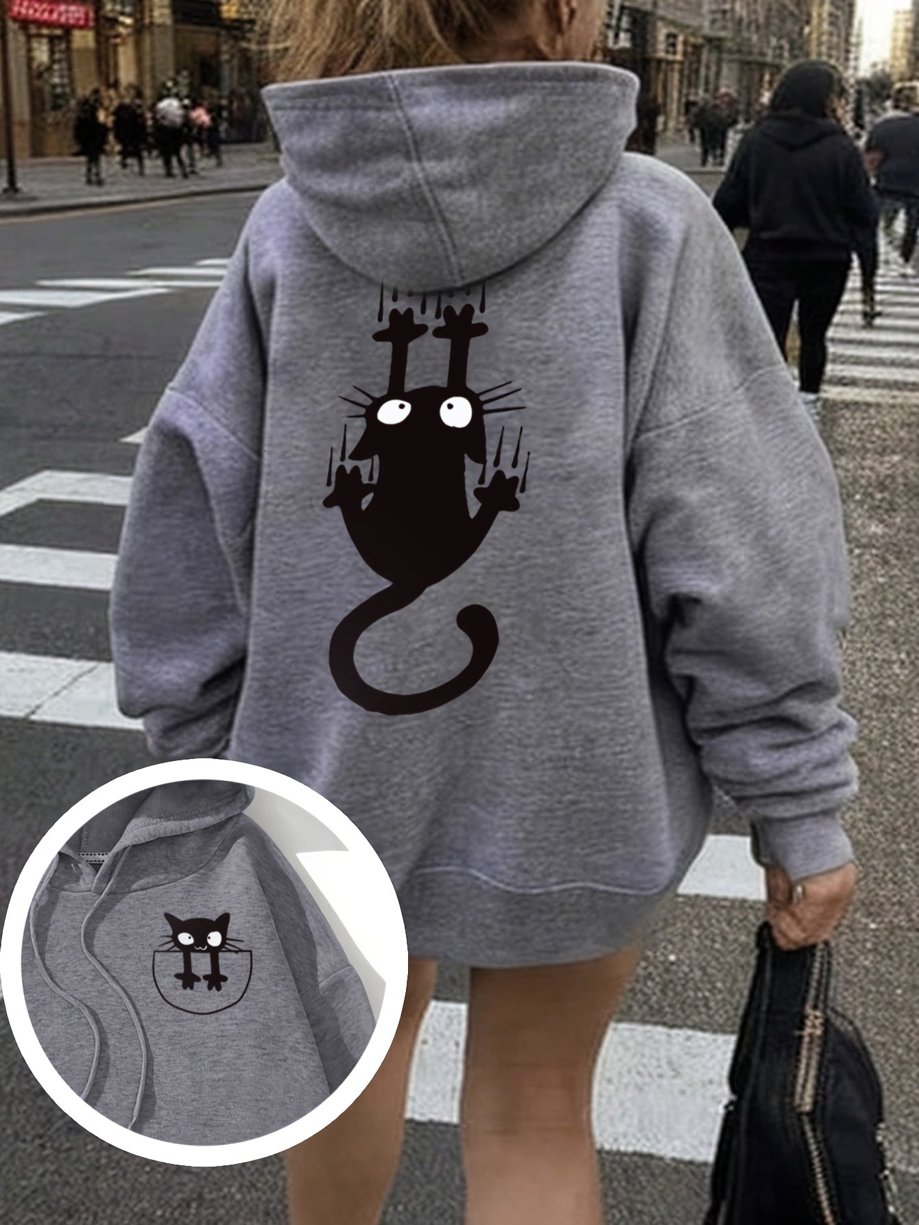 Cat Hoodies for Adults - Winter Hooded Sweatshirt with Cute Cat & Kitten Print - Hoodie with Cat Ear Collar-like Design - Cozy Pullover Sweater, Regular Fit (No-Sew Applique)