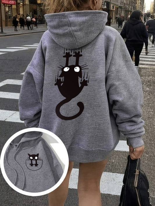 Cat Hoodies for Adults - Winter Hooded Sweatshirt with Cute Cat & Kitten Print - Hoodie with Cat Ear Collar-like Design - Cozy Pullover Sweater, Regular Fit (No-Sew Applique)